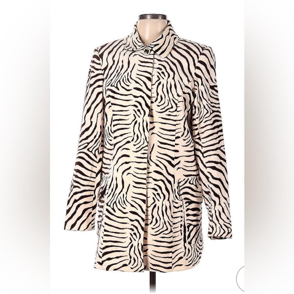 J. McLaughlin Faux Velvet Zebra Print Jacket, size Large